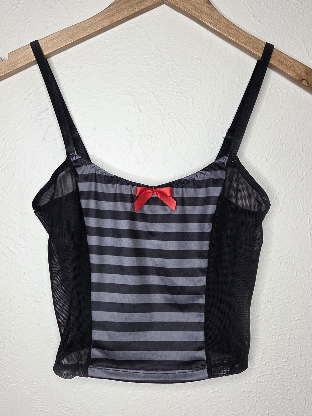 NWT Dolls Kill The Grave Girls Mesh Crop Top XS Goth Alt Y2K Striped Cami